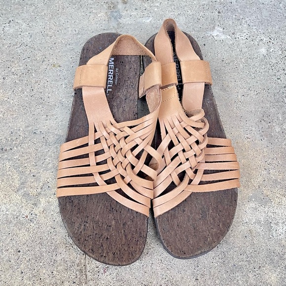 Merrell Shoes - Merrell District Mahana Women's Sz 9 Leather Woven Sandals Beige